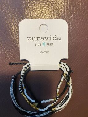Pura Vida Black White and Gold Beaded Bracelet Set